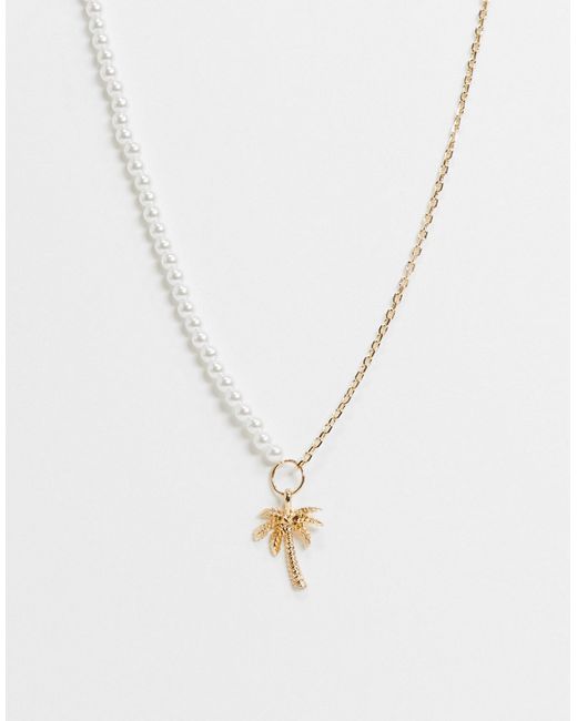 Chained & Able neckchain in gold split with pearl beads and palm tree pendant-