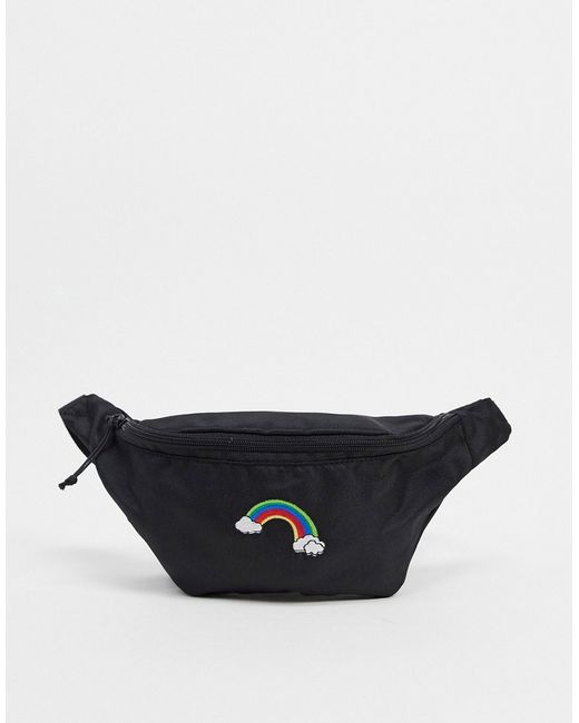 Asos Design cross-body fanny pack in with rainbow embroidery