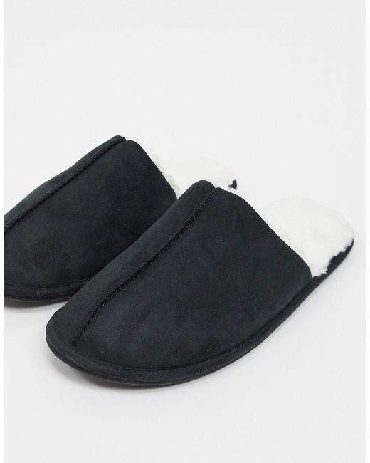 Asos Design slip on slippers in with cream faux fur lining