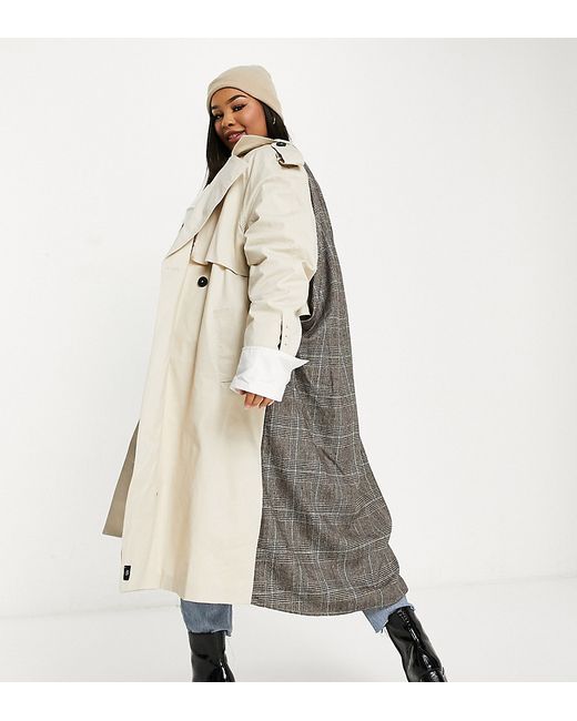 Sixth June Plus oversized trench coat with plaid back panel-
