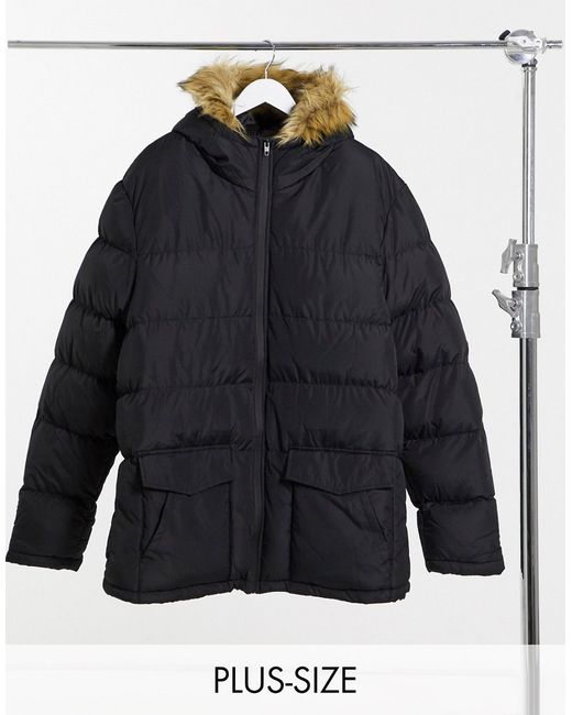 French Connection Plus padded hooded faux-fur parka coat in