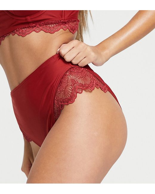 Wolf & Whistle Exclusive lace high waist bikini bottom in berry