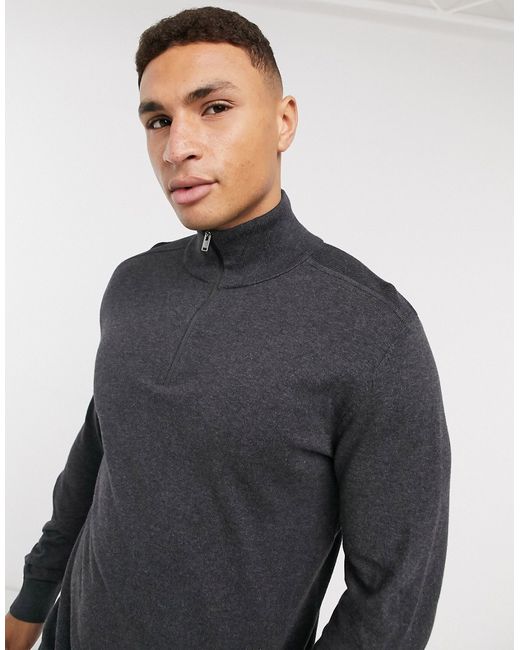 Selected Homme quarter zip sweater in dark