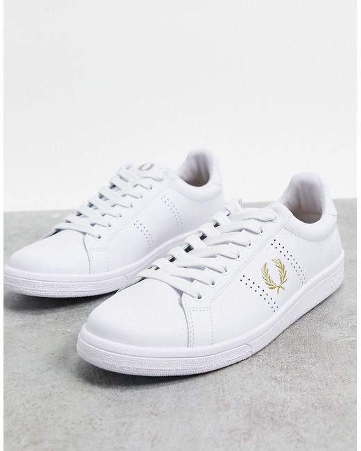 Fred Perry B721 gold detail leather trainers in
