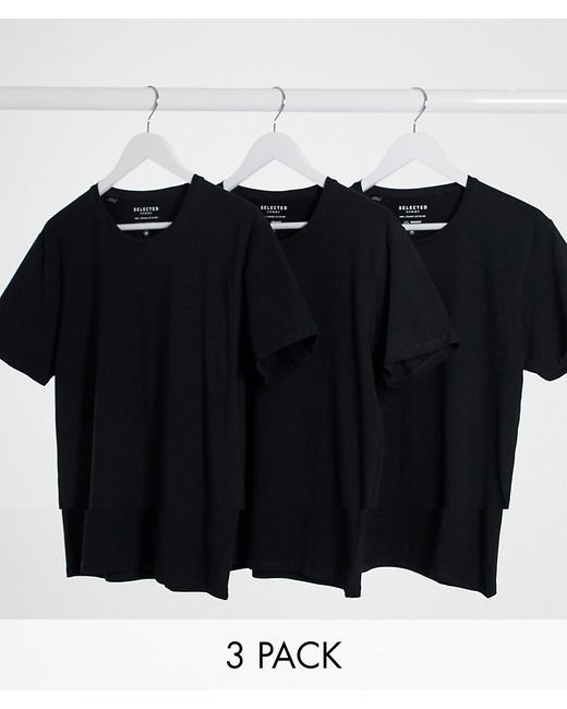 Selected Homme 3 pack crew neck t-shirt in