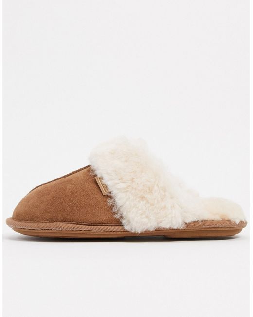 Sheepskin by Totes mule slippers in chestnut-