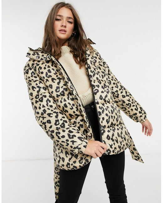 Pieces padded coat with hood in leopard-