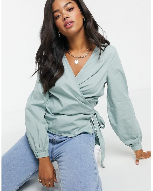 Pieces wrap blouse with volume sleeve in
