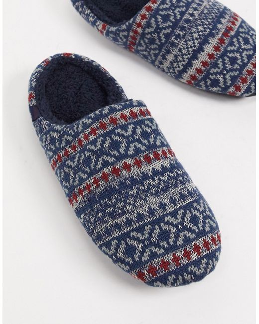 Totes cable knit fairisle slippers in print