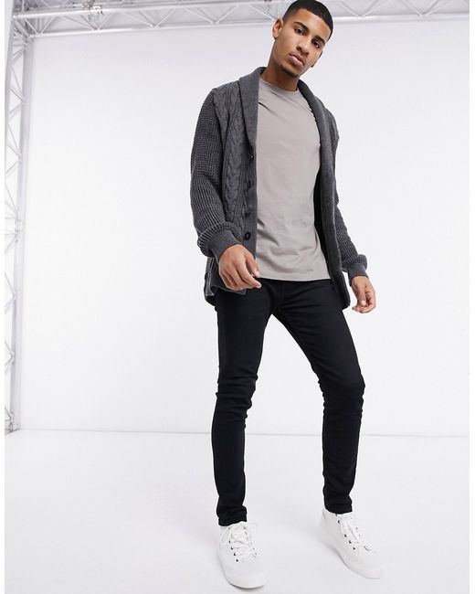 New Look cable shawl neck cardigan in dark