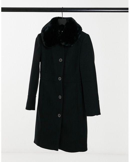 Ever New long coat with faux fur collar in