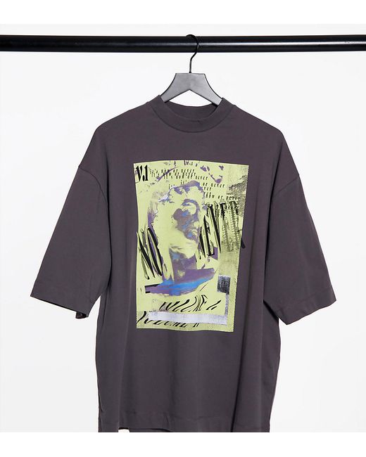 Collusion photographic print oversized t shirt in charcoal-