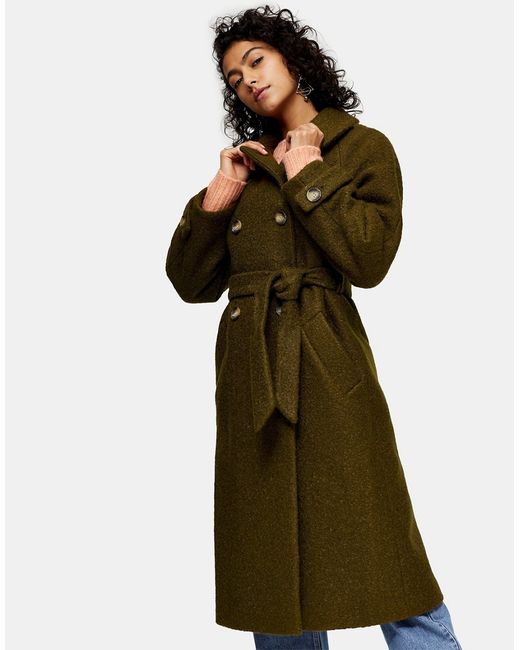 TopShop boucle trench coat in khaki-