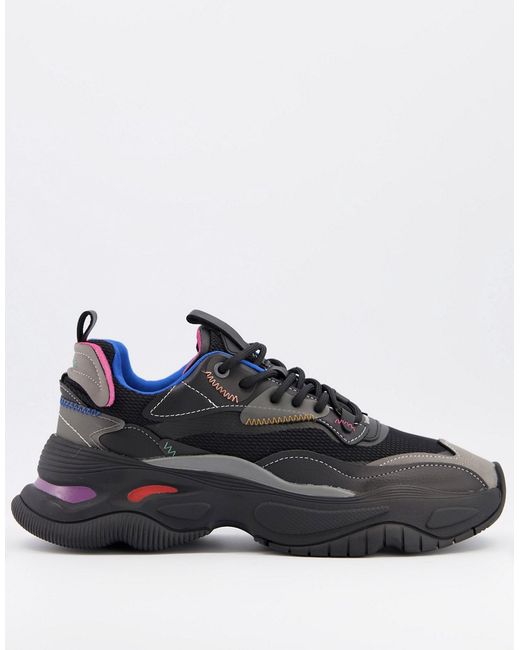 Bershka chunky sole sneakers with multi color detail in