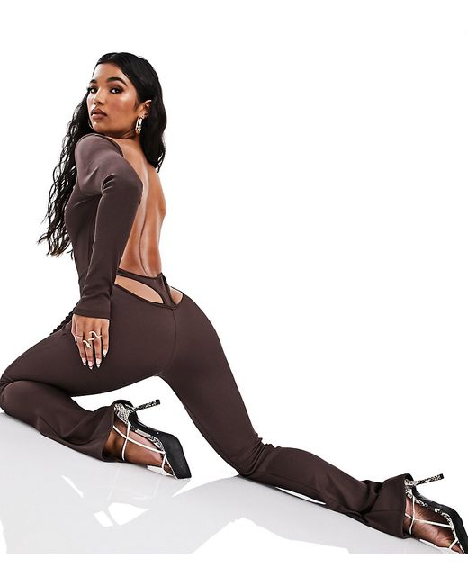 AsYou AS YOU high neck backless jumpsuit in chocolate-