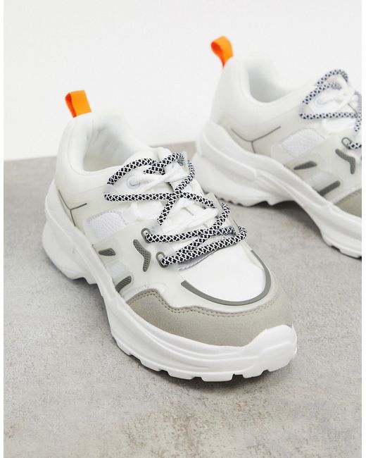 Truffle Collection chunky sneakers in white orange mix-