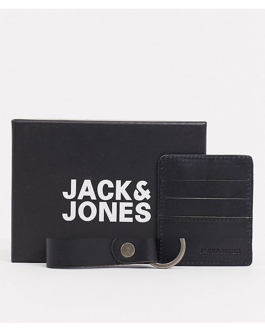 Jack & Jones gift set leather cardholder and keychain in