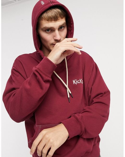 Kickers hooded sweatshirt with contrast topstitch in pomegranate