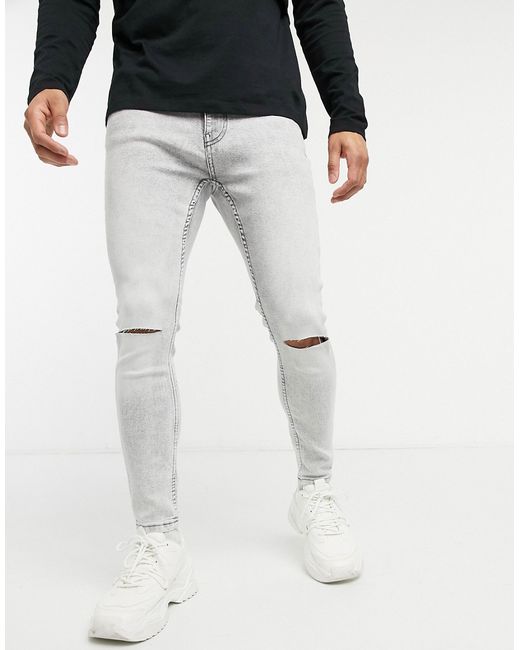 Bershka super skinny jeans with knee rips in light