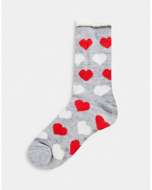 Brave Soul slipper socks in heart print-