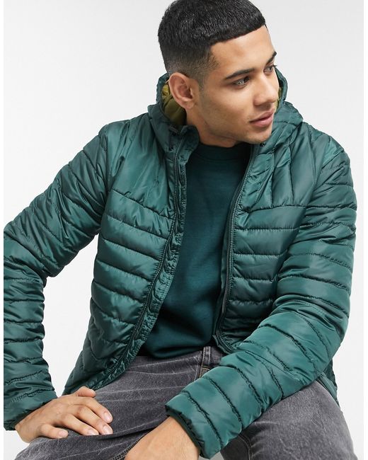 Only & Sons padded jacket with hood in dark