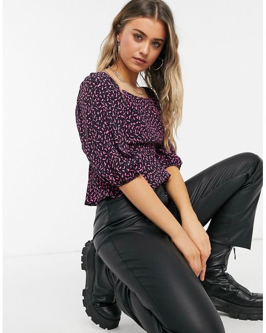 New Look square neck textured top in pattern