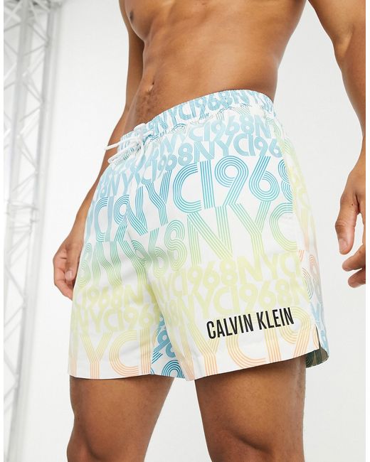 Calvin Klein medium length swim shorts in typo print-