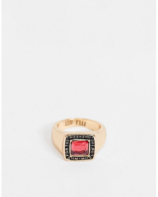 Wftw signet ring in with square red stone and enamel border