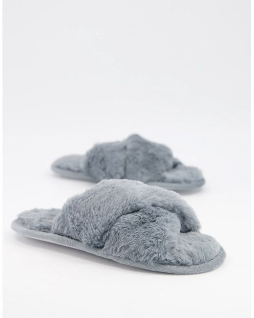 Loungeable fluffy cross front slide slippers in
