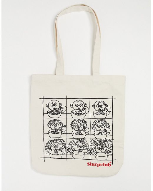 Vintage Supply tote bag with slurp club print in ecru-