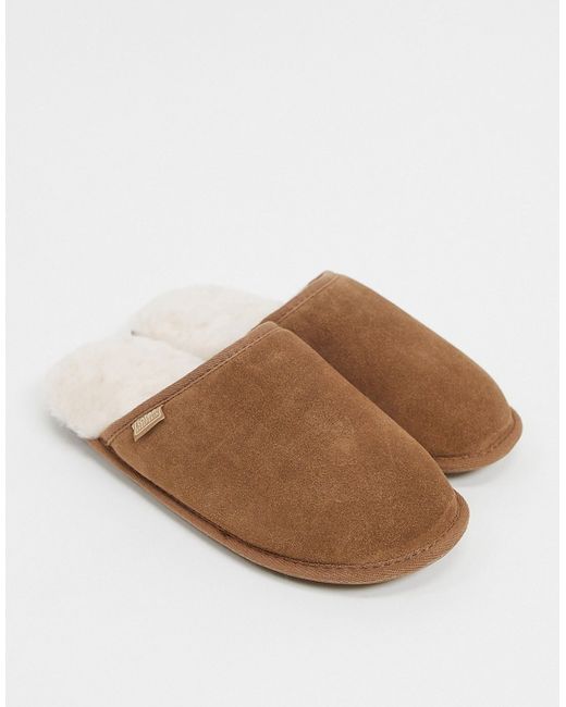 Sheepskin by Totes suede mule slippers in chestnut-