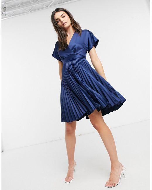 Closet London wrap front pleated midi skater dress in