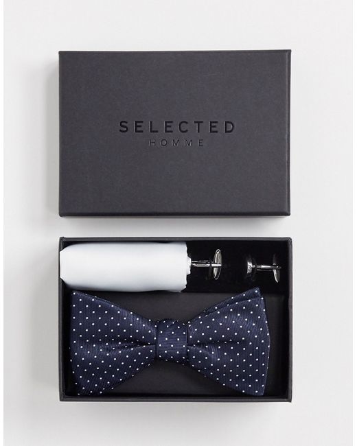 Selected Homme bowtie pocket square and cufflinks gift set in