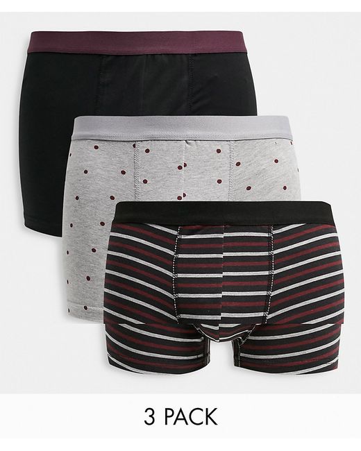 New Look 3 pack stripe print trunks in burgundy-