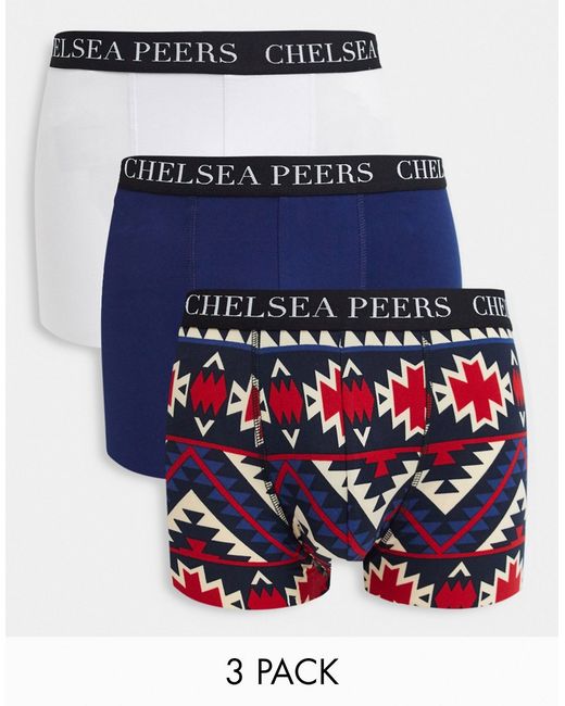 Chelsea Peers 3 pack of boxers in aztec print navy white-