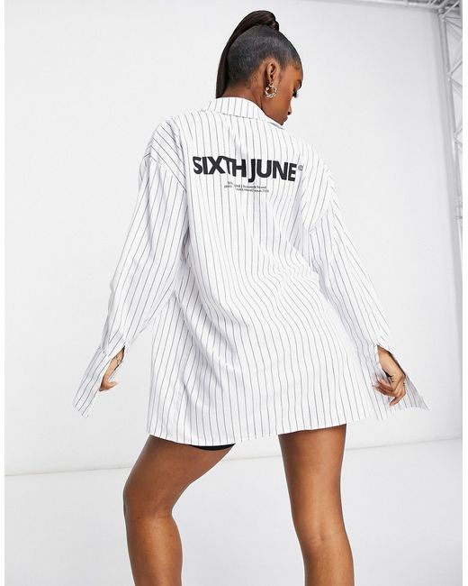 Sixth June coordinating oversized shirt with back logo in pinstripe-