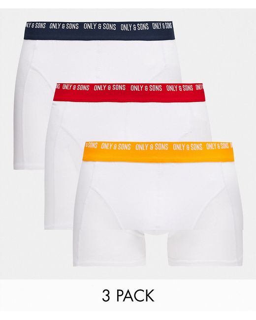 Only & Sons 3 pack trunks with contrast waistband in