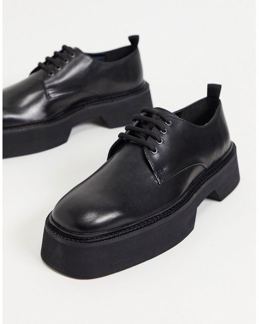 Asos Design lace up square toe shoes in leather with block color chunky sole