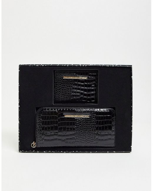 French Connection branded wallet and card holder set in croc