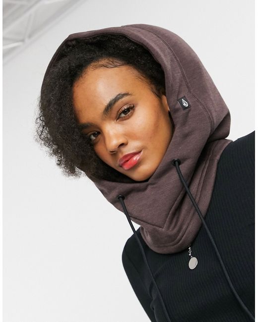 Volcom Dang Polartec hooded scarf in burgundy-