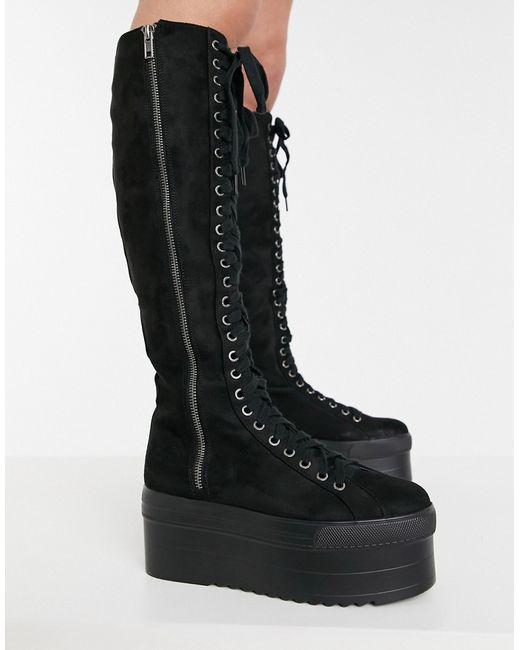 Lamoda lace up flatform knee boots in