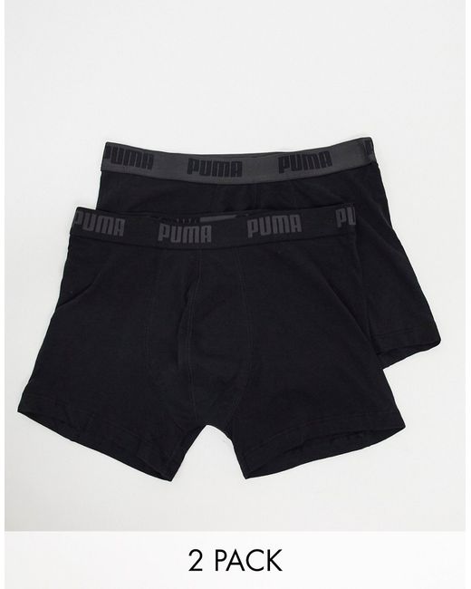 Puma 2 pack logo waistband boxers in black/gray-