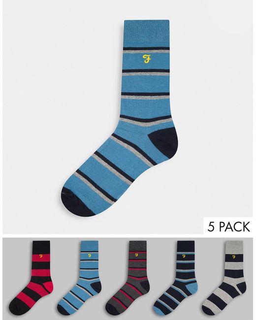 Farah Verlander 5 pack socks in stripe-