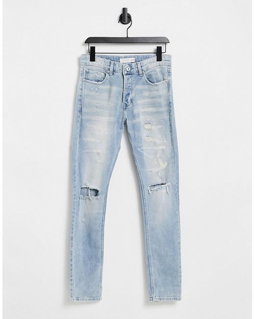 Topman skinny jeans with rips in bleach wash-