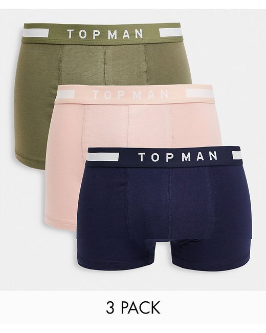 Topman 3 pack trunks in khaki and pink-