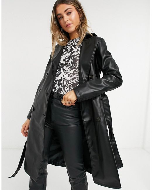 New Look faux leather trench coat in