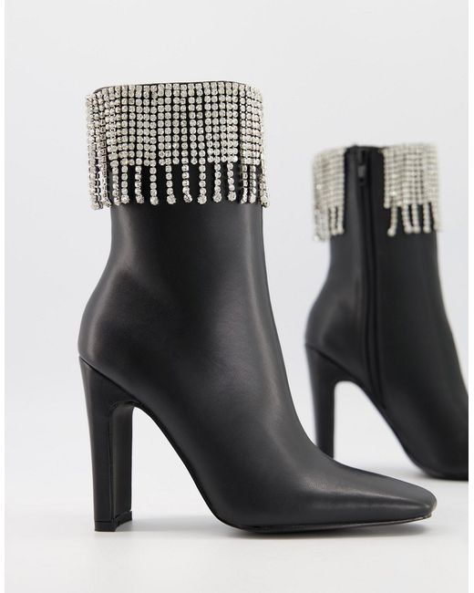 Asos Design Elemental high heeled boots with diamante trim-