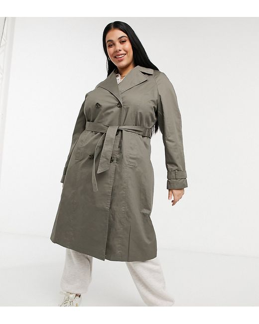 Vero Moda Curve trench coat in khaki-