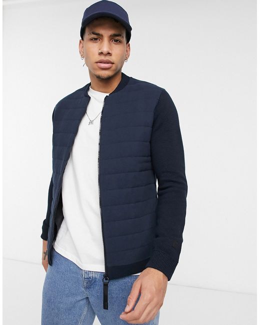 Only & Sons premium puffer and knit jacket in navy-