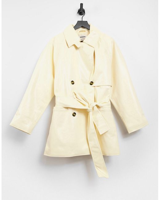 Weekday Janis short trench coat in patent